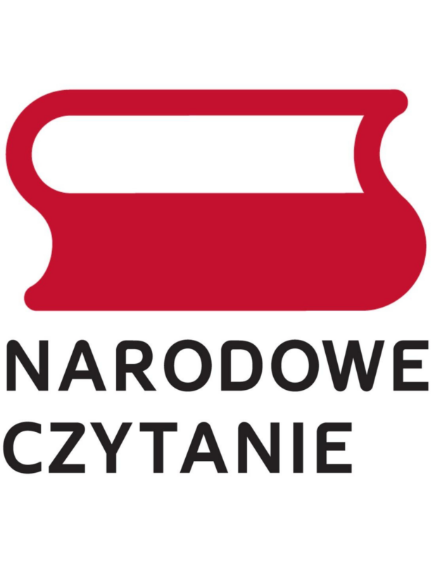 logo czarny napis narodowe czytanie z biało czerwoną ikoną książki