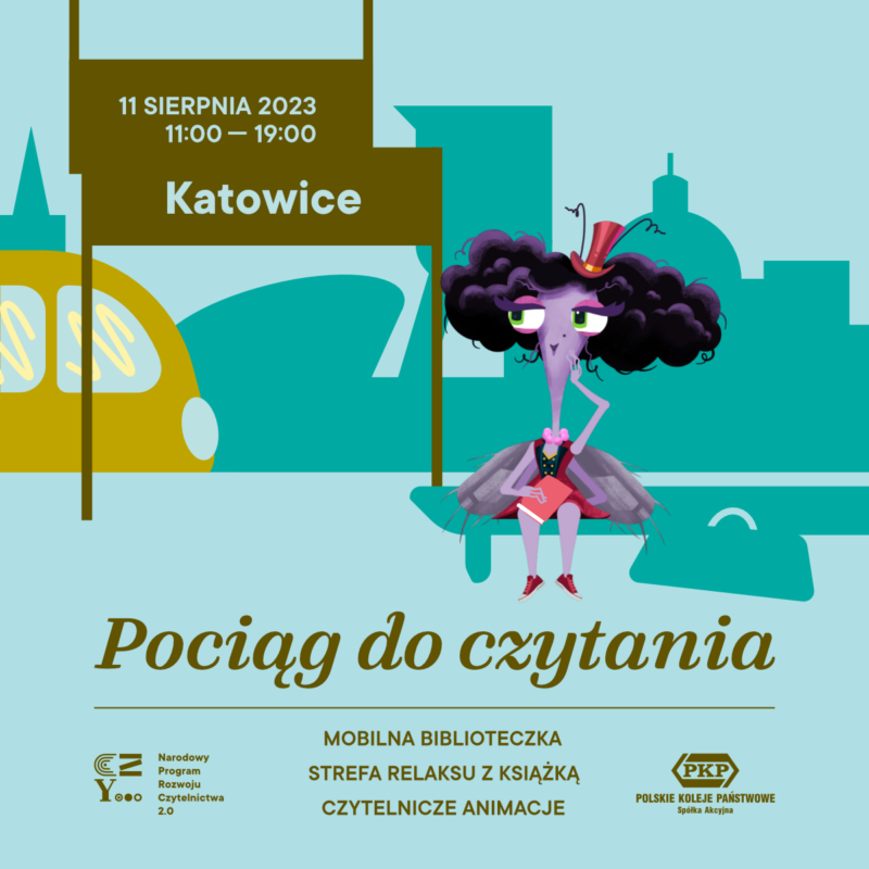 plakat pociąg do czytania Katowice 11 sierpnia 2023